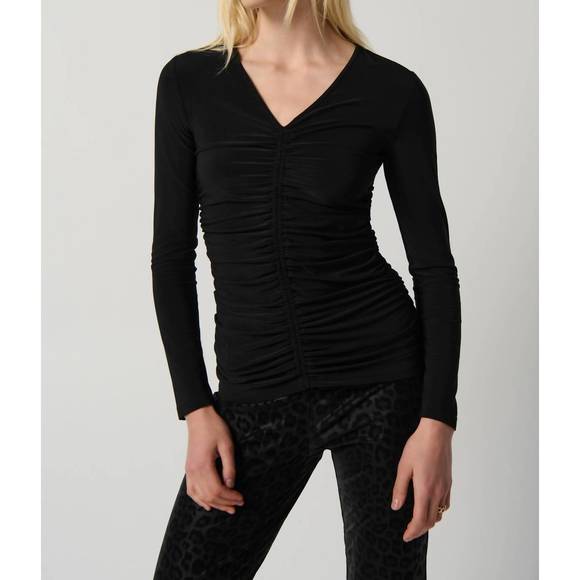 NEW JOSEPH RIBKOFF silky knit fitted long sleeve top in black - Picture 1 of 3